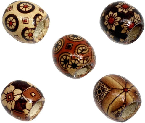 Housweety 100 Mixed Painted Drum Wood Spacer Beads 17x16mm, Round Loose Bulk for Braids, African Beads for Hair, Jewelry Making, Craft DIY, Macram...