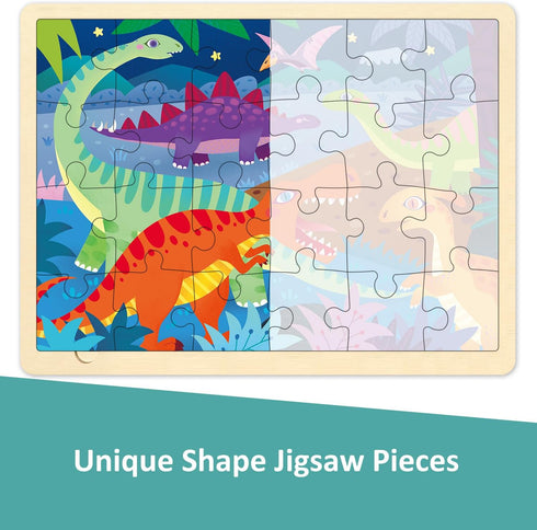 24 Piece Puzzle for 3 Year Old, Dinosaur Wooden Jigsaw Puzzles for Kids Ages 3-5 with Picture Underneath, Preschool Toddler Puzzles Ages 2-4 with ...