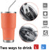D·S 30oz Orange Tumbler Stainless Steel Insulated Travel Mug with Straw Lid Cleaning Brush (30oz Orange)...