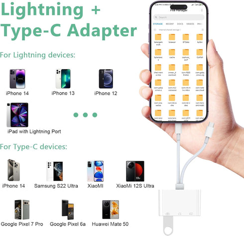 Lightning + USB C to Aux Audio Headphone Jack Adapter,Multi USB OTG Camera Adapter+3.5mm Earphone Jack+Type-C Earphone/Charge Port,Phone Splitter ...