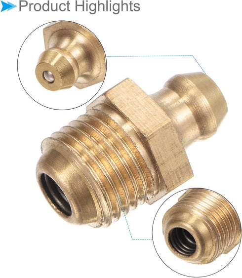 Brass Straight Grease Fitting, | M10x1mm Metric | Hydraulic Grease Nipple - (Applications: for Replacing Missing or Broken Oil Fitting), 20-Pieces...
