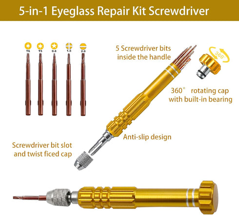 5-in-1 Eyeglass Repair Kit, 3in1 Multifunctional Small Screwdriver Set, Phone Repair Kit, Premium Screwdriver Tools Kit for Repairing Sunglasses, ...