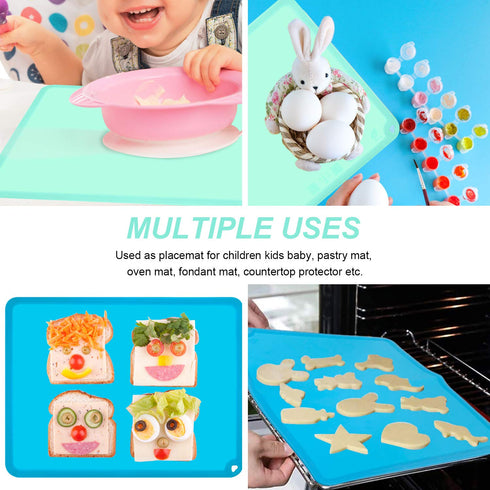Kids Placemats, Silicone Baby Placemats for Kids Toddler Children Reusable Non-Slip Table Mats, Baby Food Mats for Restaurant, 2 Pack, Blue/Baby G...