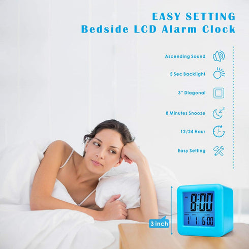 Plumeet Digital Alarm Clock Kids with Snooze and Nightlight - Easy Setting Silicone Clock Display Time, Date - Loud for Bedroom - Battery Powered ...