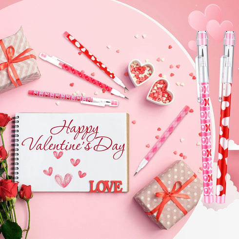 Valentine's Day Pencils Plastic Pencils Party Favors for Kids Valentines Stackable Pencils Novelty Pencils Bulk Heart Pencils for Classroom Reward...