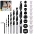 23 Pcs Wood Drill Bit Set with Dowel Pins Center Point and Stopper, Woodworking Brad Point Bit Set Plugs Drill Hole Tool Perfect for Woodworking C...