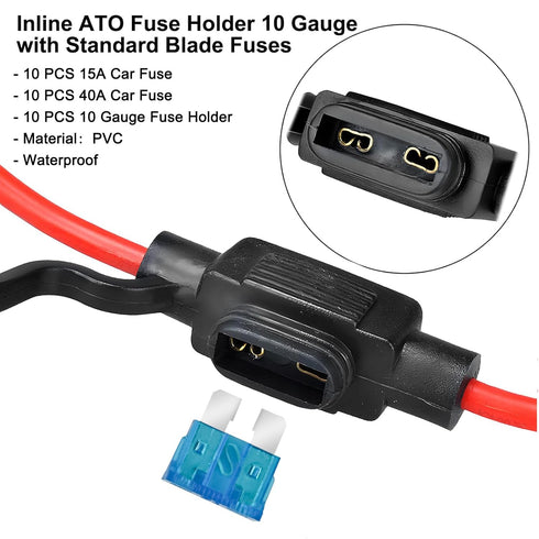 MuHize Inline Fuse Holder 12V - Upgraded 16 Gauge Automotive ATC/ATO Standard Fuse Holders with 15 AMP Standard Blade Fuses(10 Pack)...