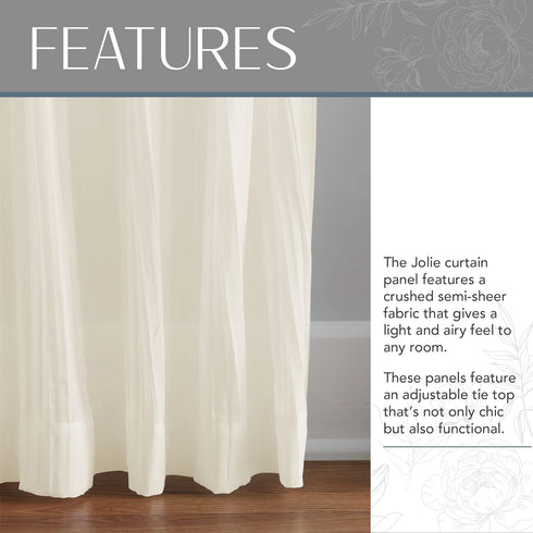 Elrene Home Fashions Jolie Crushed Semi-Sheer Window Curtain, Adjustable Tie-Top Single Panel, 52" x 84" (1 Panel), Ivory...