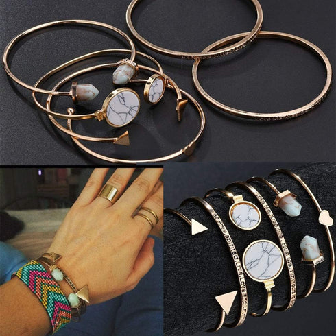 5 PACK (23pcs) Multiple Layered Stackable Open Cuff Wrap Bangle Bracelet Jewelry Adjustable for Women Wholesales Set Assorted...