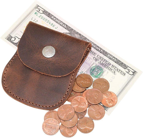 Hide & Drink, Curvy Coin Pouch, Pocket Case for Pennies, Rustic Bag, Travel Accessory, Full Grain Leather, Handmade, Bourbon Brown...