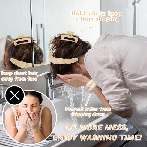 Wecoe White Khaki Spa Headband And Wristband Set Skincare Headband For Washing Face Hair Claw Clips For Thick Hair Cute Puffy Sponge Bubble Makeup...