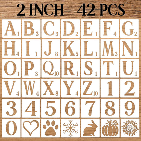 2 Inch Letter Stencils Numbers Craft Stencils, 42 Pcs Reusable Plastic Alphabet Drawing Templates for Painting on Wood, Wall, Fabric, Rock, Signag...