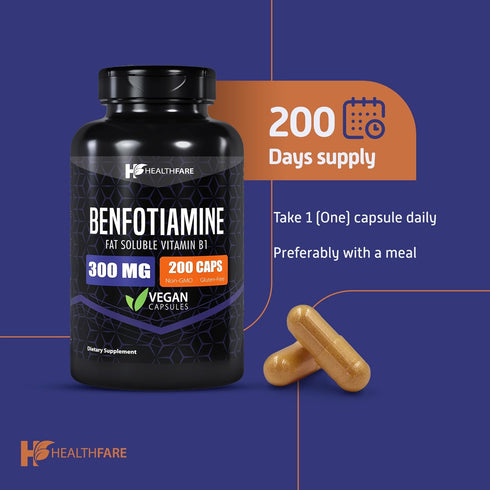 Benfotiamine 300mg | 200 Capsules | Fat Soluble Thiamine Vitamin B1 | Supports Overall Health | Non-GMO | Gluten Free...