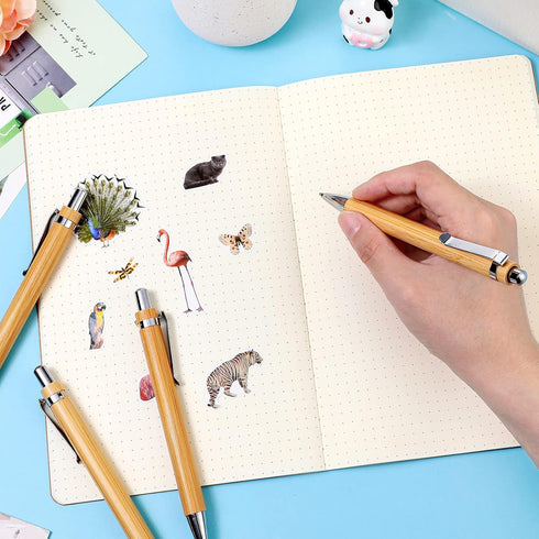 Bamboo Wooden Retractable Ballpoint Pen Black Ink 1 mm Pens Engraved Journaling Pen Refills Products Set Pens for Gifts Writing Office School Supp...