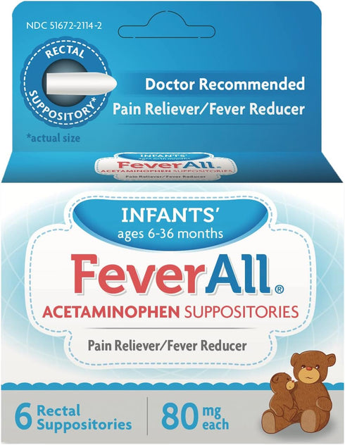 Infants Acetaminophen Suppositories 6 Rectal Suppositories 80mg each (Pack of 2)...