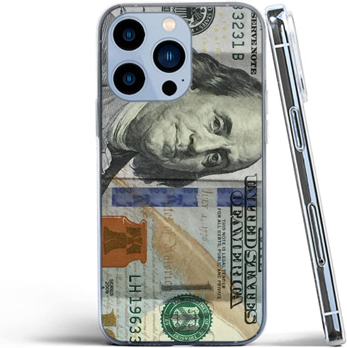 Transparent Soft TPU Flexible Corver Case Compatible with iPhone 14 Pro Cover Money One Hundred Dollar Bill 100 Case...