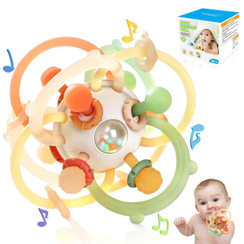 Orzbow Baby Sensory Teething Teether Toys, Infant Montessori Toys, Silicone Baby Rattle Balls Toys, Baby Chew Toys for 3-6-12-18 Months Sucking Ne...