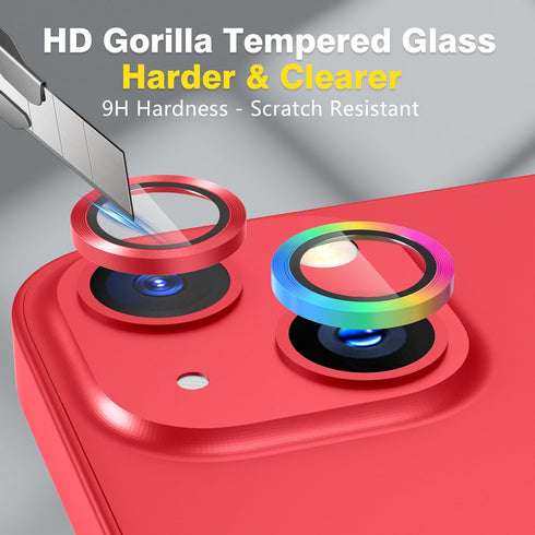 AGVEE 3+3 for iPhone 14 6.1" / 14 Plus 6.7" Camera Lens Protector, Brushed Metal Ring 9H Tempered HD Glass Camera Protector Cover Film, Brushed-Re...
