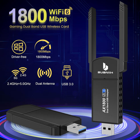 WiFi Adapter,USB WiFi Adapter,PC WiFi Adapter,1800Mbps Dual Band 2.4G & 5G(574Mbps/1201Mbps),Dual 5dBi Antennas High Gain 802.11AC,Supports Window...