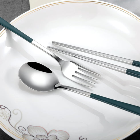 Travel cutlery set, 18/8 stainless steel cutlery, Reusable utensils set with case, Portable Silverware Lunch Box for Camping and Office(Green)...