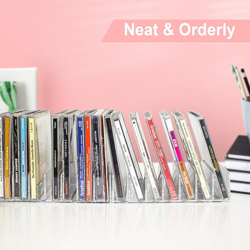 Vowcarol CD Holder 2 Pack, Clear Acrylic CD Organizers, CD Display Rack Holds up to 14 Standard CD Cases for Media Shelf Storage and Organization...