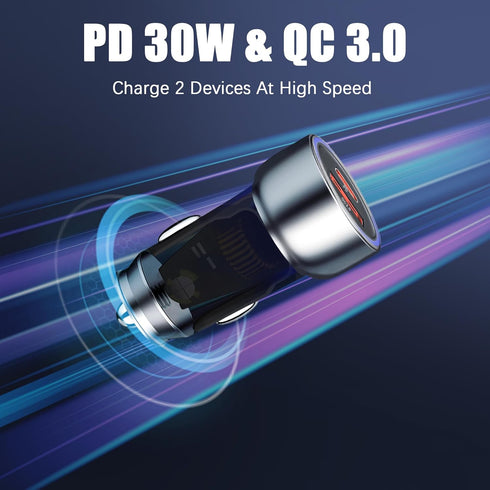 USB C Car Charger,PD30W & OC3.0 Fast Charging Cigarette Lighter,Mini Cigarette Lighter Adapter for iPhone 15/14/13/12 Pro Max XR,iPad,Samsung,Pixe...