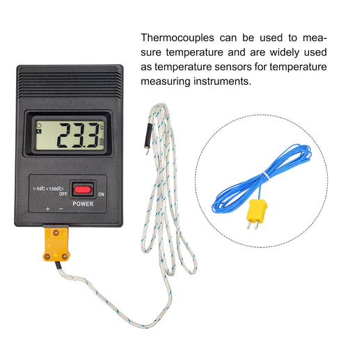 MECCANIXITY 3pcs K Type Thermocouple Mini Connector Temperature Sensor Probes PTFE 10ft -50 to 260°C(-58 to 500°F), Blue...