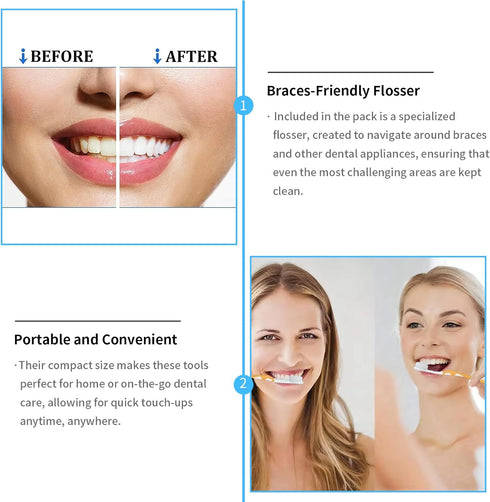 4-Pack Orthodontic Dental Care Kit – includes Soft Bristle Toothbrushes and Braces-Friendly Brush Flosser for Cleaner Interdental Brush Toothpick,...