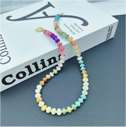 Natural Stone Beaded Necklace for Women Colorful Beads Choker Necklace Boho Handmade Beaded Necklace Beach Surfer Necklace Summer Jewelry Gift for...