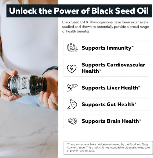 Black Seed Oil Softgels | 5% Thymoquinone - TQ-Advanced® | High Potency - 500 mg per Capsule - 15:1 Concentrate from Nigella Sativa Extract, Raw F...