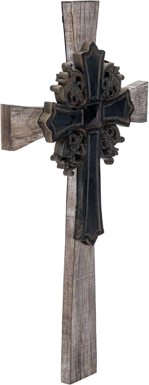 Dicksons Antiqued Intricate Double Layer 15 Inch Wood and Metal Decorative Hanging Wall Cross...