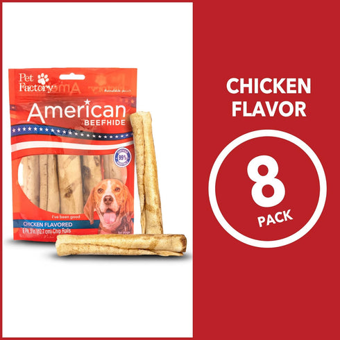 Pet Factory American Beefhide 5" Chip Rolls Dog Chew Treats - Chicken Flavor, 8 Count/1 Pack...