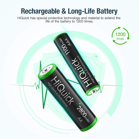 HiQuick AA AAA Rechargeable Batteries Combo - 2800mAh AA Rechargeable Batteries (4 Pack) and 1100mAh AAA Rechargeable Batteries (4 Pack), Performa...