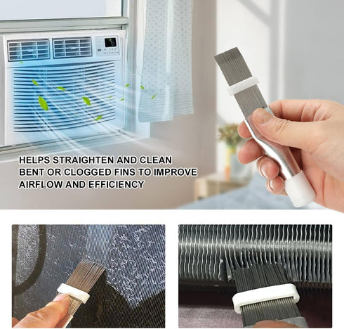 LANMU Air Conditioner Evaporator Coil Cleaning Brush AC Condenser Coil Fin Comb Straightener HVAC Cleaner Brush (1 Fin Comb + 1 Dual-Sided Evapora...