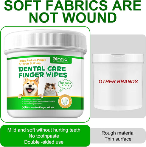 Teeth Cleaning Wipes for Dogs & Cats, Reduces Plaque & Freshens Breath Finger Wipes, Disposable Gentle Cleaning & Gum Care Pet Wipes (50PCS-Finger...