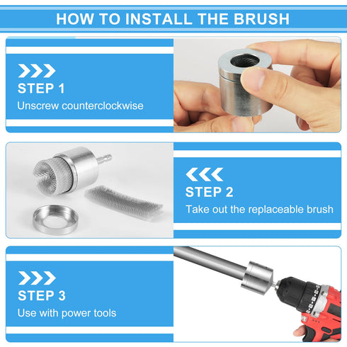 Metal Copper Pipe Cleaner, Drill Pipe Cleaning Brush with Replaceable Brush Electric Drill Pipe Cleaning Brush Metal Pipe Tube Cleaning Brush for ...