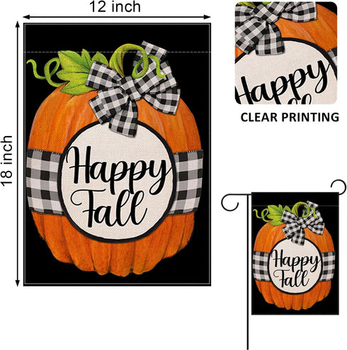 Home Decorative Pumpkin Garden Flag, Happy Fall House Yard Outdoor Welcome Decor Buffalo Plaid Check Sign, Farmhouse Autumn Outside Decoration Sea...