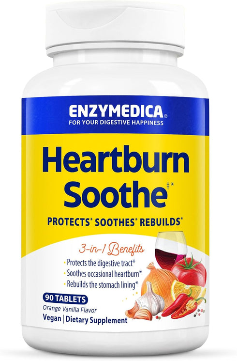 Enzymedica, Heartburn Soothe, Fast-Acting Digestive Aid, Vanilla Orange, 90 Chews (45 Servings)...