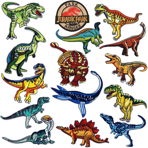 Dinosaur Iron on Patches Dinosaur Embroidered Applique Patches Badge Morale Decoration Sew on Patches for Jacket Jeans Backpacks Hat Clothing (14 ...