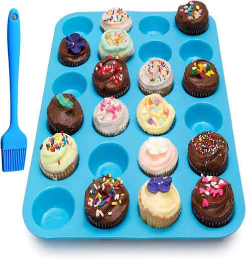 24 Cups Silicone Mini Muffin Pan,Cookies Cupcake Bakeware Tin Soap Tray Mould Non Stick, BPA-Free, Dishwasher Safe...