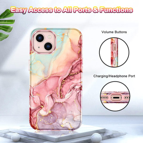 CASEFIV Compatible with iPhone 13 Case, Marble Pattern 3 in 1 Heavy Duty Shockproof Full Body Rugged Hard PC+Soft Silicone Drop Protective Girls W...