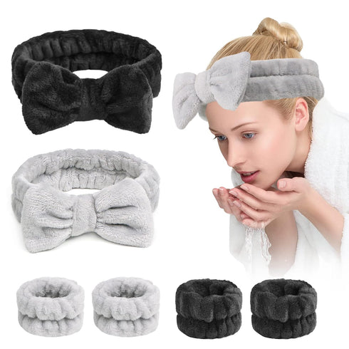Yoseng 6 Pcs Spa Headband and Wristband Set for Face Washing,Makeup Headbands for Women for Wash Face, Skincare,Makeup Removal,Shower(Black,gray)...