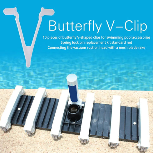 Pool Brush Clip,10Pcs Pool Pole Clips Butterfly v-Clip Plastic Universal Pool Attachment Clips Replacement Set For All Swimming Pool Spa Brush&Han...