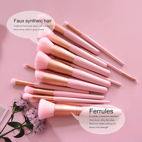 ZOREYA Makeup Brush Set - 15 Pcs Premium Synthetic Foundation Concealers Eye Shadows Make Up Brush,Eyeliner Brushes(Pink)...