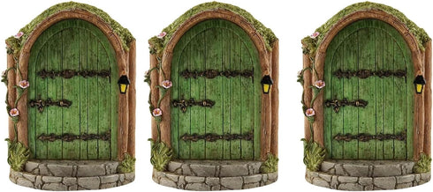 3Pcs Green Fairy Door Wooden Miniature Fairy Garden Doors Outdoor Mini Fairy Gnome House Accessories for Tree Trunk Ornaments Garden Miniatures, G...