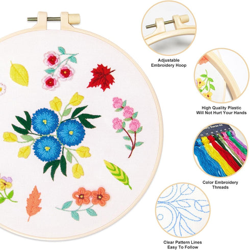 BREENHILL Embroidery Kit for Beginners, 5 Sets with Practice Kit, White Fabric, Tutorial Instructions, Art Craft Kit for Adults & Kids...