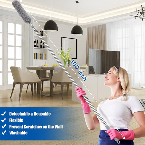Feather Duster with 30-100 Inches Adjustable Long Pole,Extendable Feather Duster for Cleaning Ceiling Fan,Furniture, Blinds and Furniture...