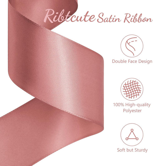 Pink Dusty Satin Ribbon 1 1/2 Inch x 50 Yards Double Faced Silk Ssatin Ribbon for Gift Wrapping, Flower Bouquet, Wreaths, Cuuting, Wedding, Ceremo...