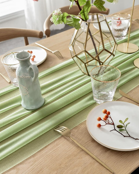 BOXAN Elegant 30x120 Inch Sage Green Sheer Table Runner 10Ft Chiffon Like Overlay for Bohemian Woodland Greenery Wedding Shower Party Decor, Chic ...