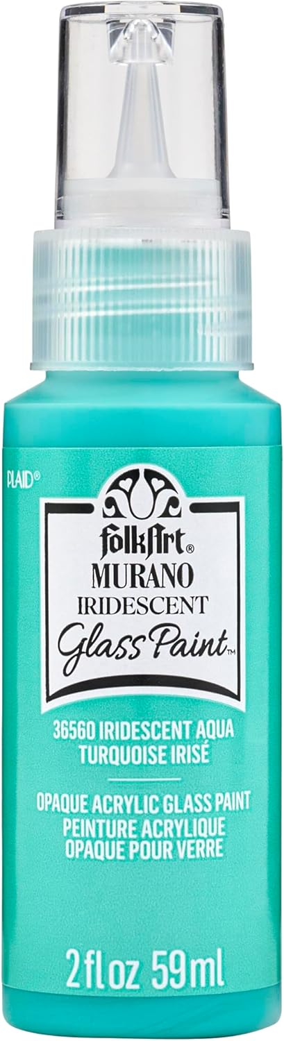 FolkArt Murano Acrylic Glass Paint, Perfect for Indoor and Outdoor Arts and Crafts Projects, 2 fl oz, 36560, Iridescent Aqua...